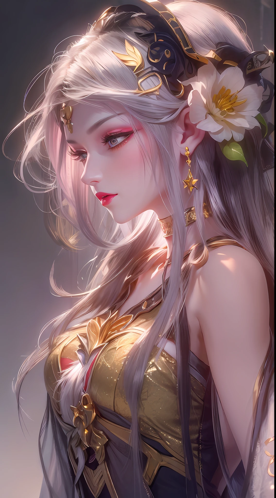 1 20 year old girl, 1 goddess Athena, pink purple silk dress, beautiful goddess Athena face without blemishes, delicate yellow nightgown, long thin sequin nightgown with many sexy black lace details, 1 beautiful thin red silk cloth half veil, female saint legend, female saint icon, beautiful goddess style glitter, dark and mysterious version, vermilion lips, plump red lips, not smiling, mouth closed, delicate and beautiful pino detailing, delicate and beautiful lip detail, , (pure and flawless face: 1.9), female saint body, round chest, big and round breasts, phoenix brooch, long flat bangs, (7-color rainbow hair: 1.9), flower stickers tattoo on forehead, beautiful clear face and well-proportioned eyes, (transparent yellow eyes: 1.8), (big round eyes and makeup, sexy wet eye makeup, very beautiful and meticulous hair makeup, long and delicate blonde hair, delicate, body image: 1.8), figure: and vivid, (stars that make up the sky: 1.7), (the sky of heaven and the fictitious gate of time and space: 1.8), fictional art, RAW photos, hanfu photos, best photos, high resolution, best quality, best photos, best goddess quality, 8k female, super 8 single saint portraits, truest color schemes, masterpieces, best beauty brands, best hair jewelry, brand real photo, dark studio, border light, two-tone lighting, (rose white skin: 1.4), (high skin detail: 1.1), 8k uhd, d slr, soft light, 8k, high quality, candid, volume Smooth and sharp, 10x pixel increase, sexy goddess, sexy goddess, (background space: 1.8), (most beautiful aurora eyes: 1.7), beautiful eyes, aurora beautiful and flowery, (beautiful single girl: 1.8), (more details:0.8),