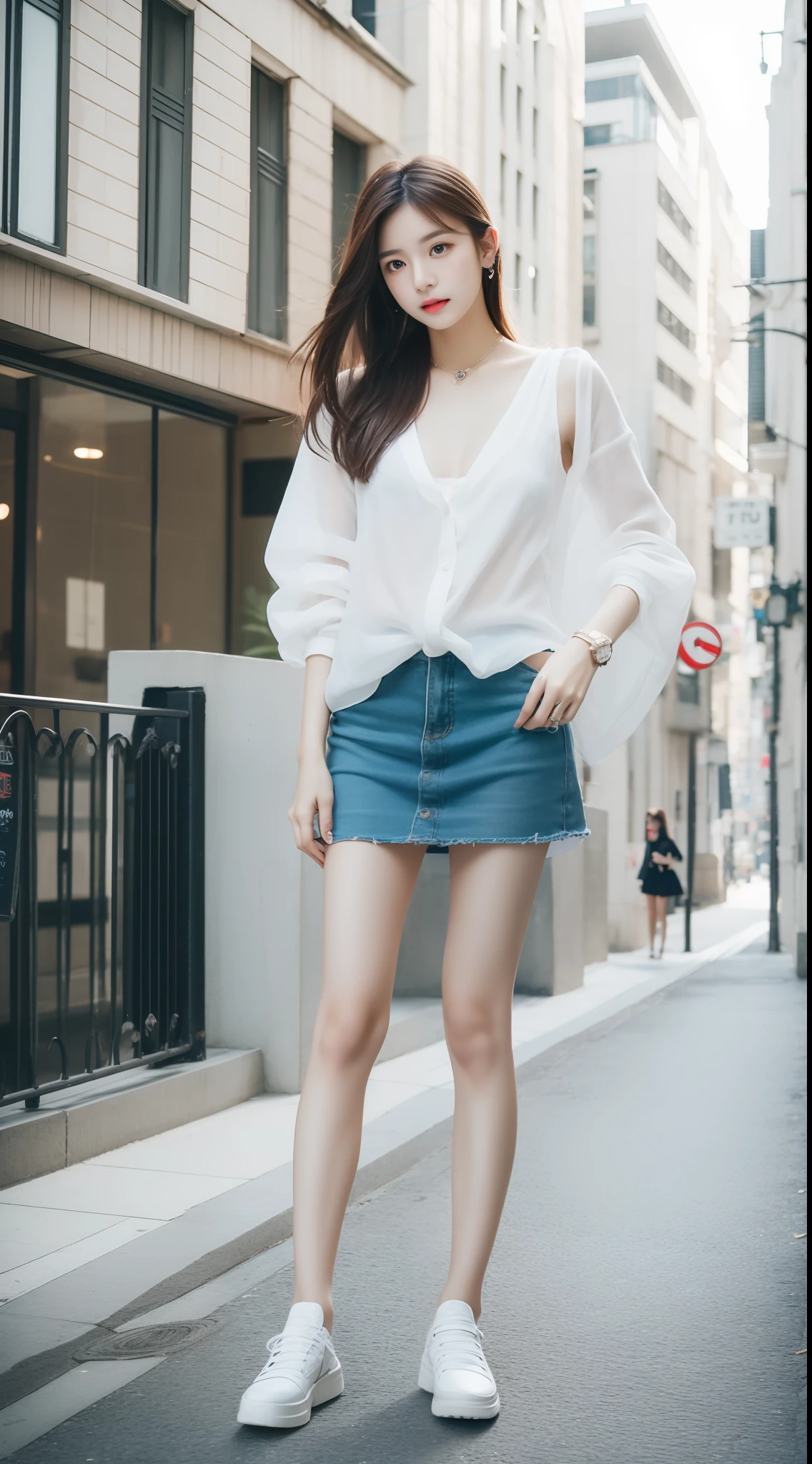 top Quority，Ultra-clear resolution，Clear  eyes，plain face，s the perfect face，Perfect chest，with perfect legs，Different styles of skirts，footwear，Random environment