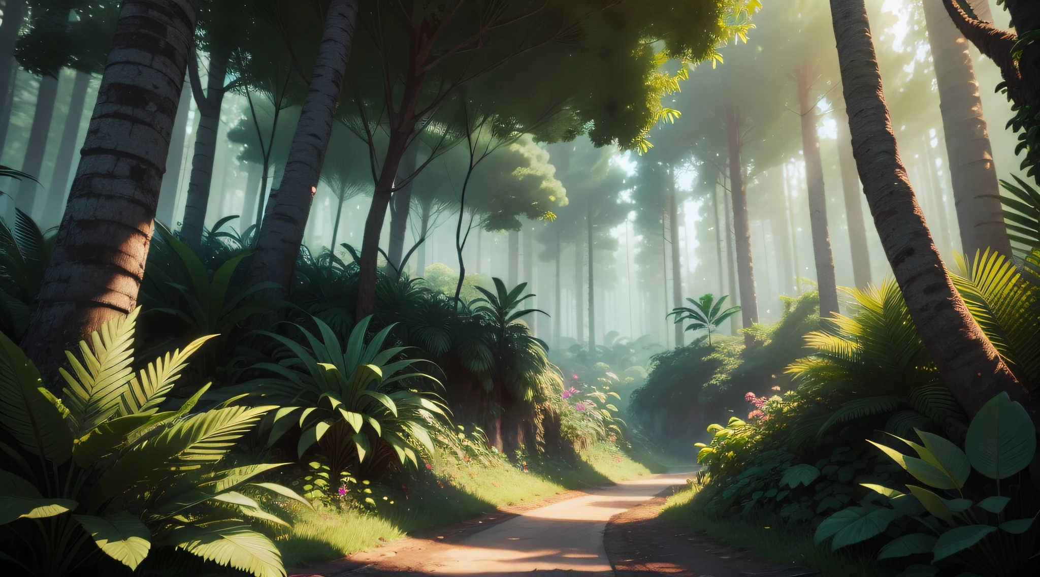 Um fundo da  floresta widescreen, Natureza, habitat realista, ..3d, 8k, Adobe Illustrator,  vivid colors, linhas finas.