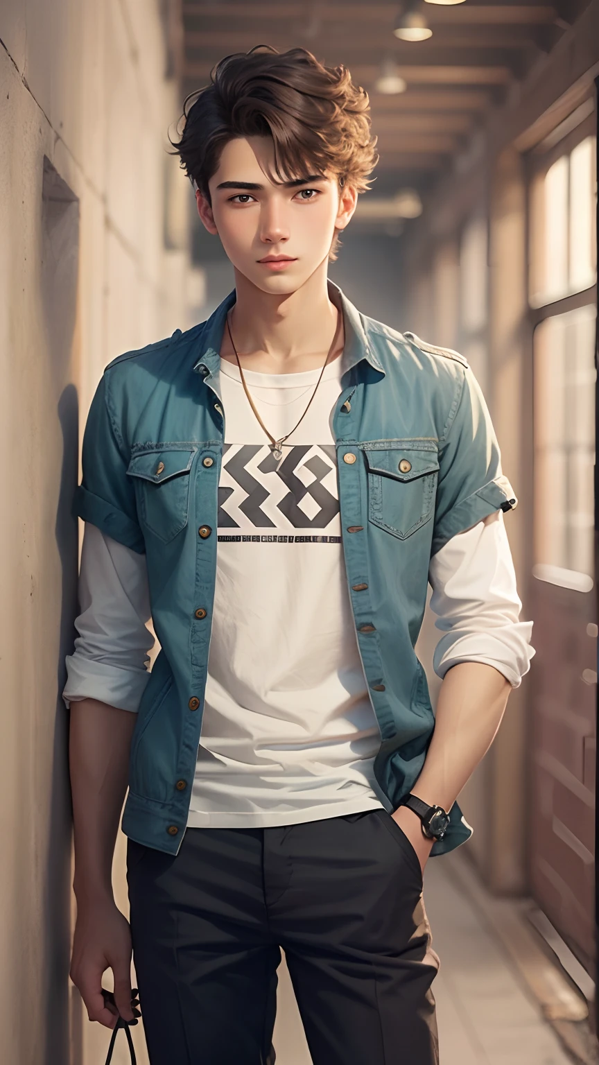 A guy , 18 year old , looking at camera, animated face , handsome