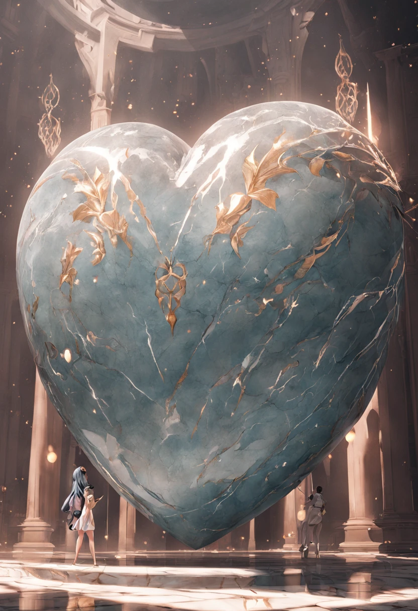 Por favor, create an Octane Render style representation of a marble heart, achieving an exceptional level of realism. The heart sculpture must be meticulously detailed, capturando cada textura, marble shaft and relief with impressive precision. Authentic reflections and realistic shadows should underscore the depth of the sculpture, destacando os detalhes intrincados. Lighting must be meticulously adjusted, highlighting the nuances of marble and adding dimension to the composition. Use ray tracing to achieve accurate reflections and enhance authenticity. Renderize em UHD de 8K para uma clareza excepcional, permitindo que cada veio e detalhe se destaque. The goal is to create an image that transforms the marble heart into a visually captivating masterpiece, convidando o espectador a apreciar a beleza do material esculpido