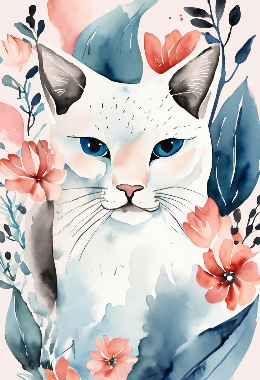 catss, Main color Black, Secondary colorBlue, Pastel pink background, artistic, Sophisticated, Warm style, Shapes include abstract cats, Playful forms, Elegant piece, Textures include fur textures, Smooth paint, Texture of the fabric, The lines contain graceful lines, Natural curves, Delicate silhouette, The shape is elegant, approachable, Expressive, Aesthetic.