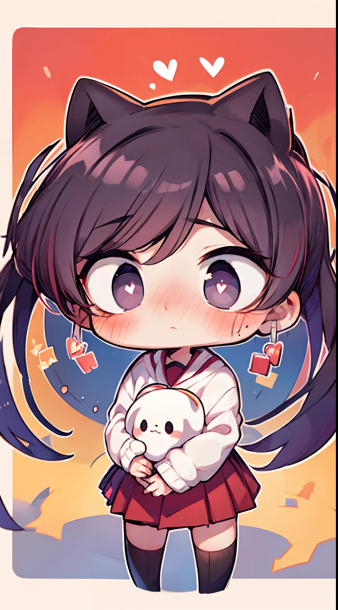 komi shouko, (A white border around a red rectangular background:2.5),full body, white sweater, High detail, moles under eyes, Heart-shaped pupils, Love pupils, Lots of hearts, Fleshy thighs, highly rendered detailed face