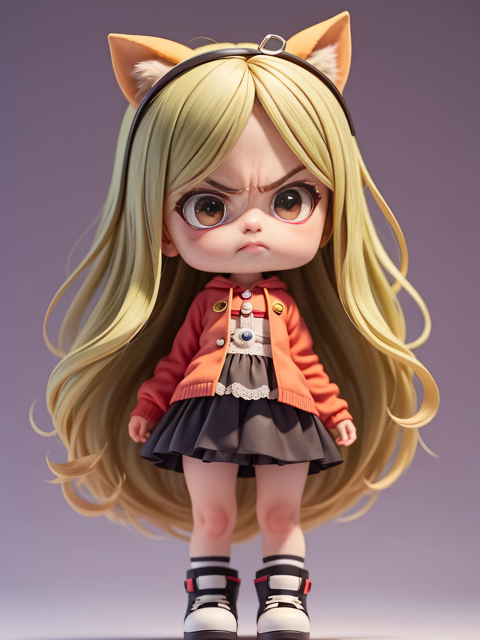 An angry little loli，An angry look，anger expression，shaggy，Big eyes，Simple，brunette color hair，Full body like，The background is simple