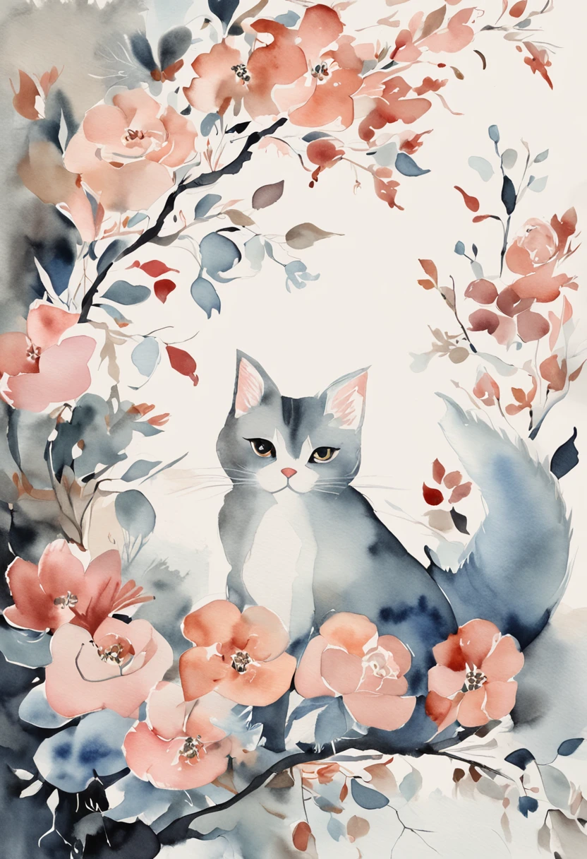 catss, Main color Black, Secondary colorBlue, Pastel pink background, artistic, Sophisticated, Warm style, Shapes include abstract cats, Playful forms, Elegant piece, Textures include fur textures, Smooth paint, Texture of the fabric, The lines contain graceful lines, Natural curves, Delicate silhouette, The shape is elegant, approachable, Expressive, Aesthetic