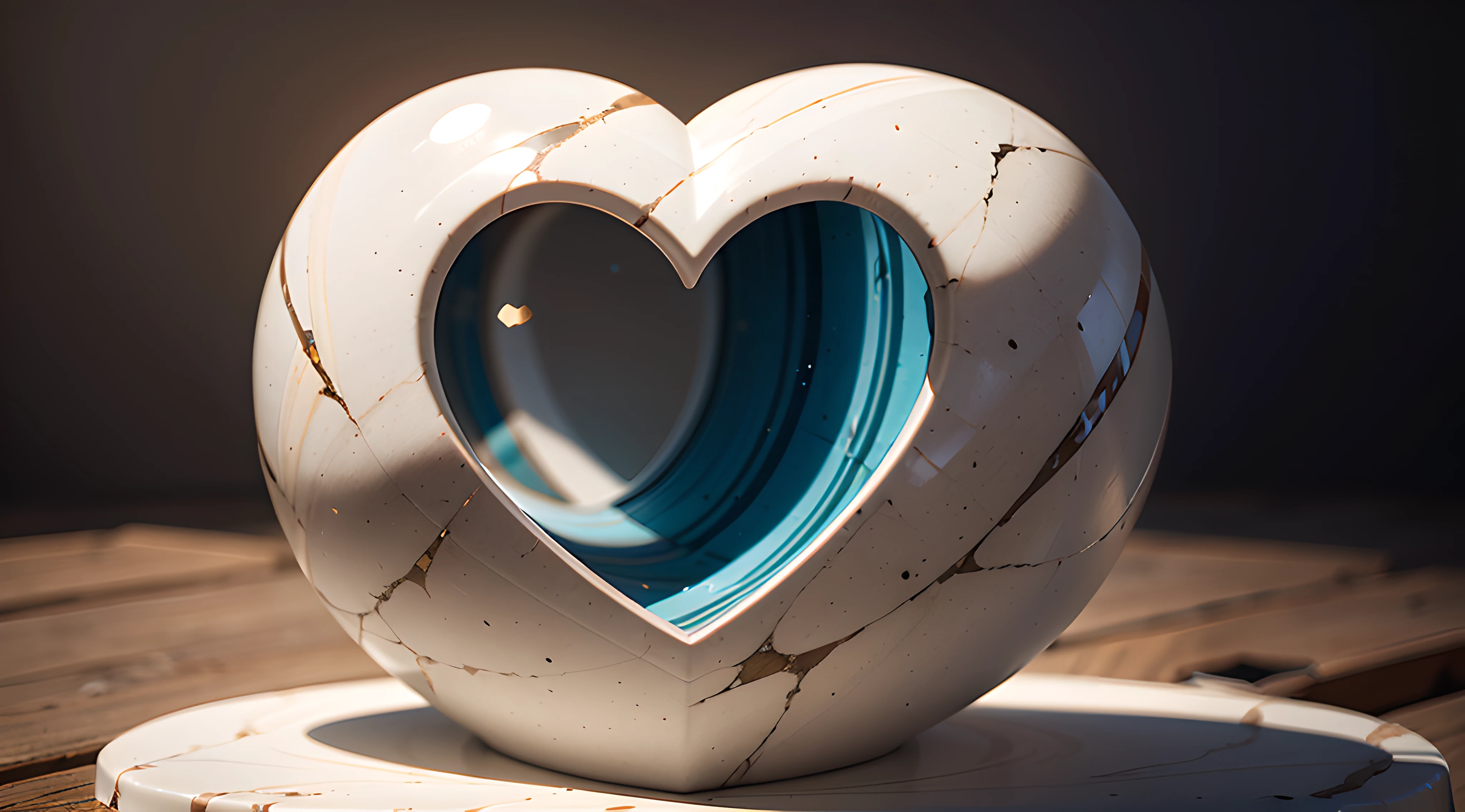 Por favor, create an Octane Render style representation of a marble heart, achieving an exceptional level of realism. The heart sculpture must be meticulously detailed, capturando cada textura, marble shaft and relief with impressive precision. Authentic reflections and realistic shadows should underscore the depth of the sculpture, destacando os detalhes intrincados. Lighting must be meticulously adjusted, highlighting the nuances of marble and adding dimension to the composition. Use ray tracing to achieve accurate reflections and enhance authenticity. Renderize em UHD de 8K para uma clareza excepcional, permitindo que cada veio e detalhe se destaque. The goal is to create an image that transforms the marble heart into a visually captivating masterpiece, convidando o espectador a apreciar a beleza do material esculpido
