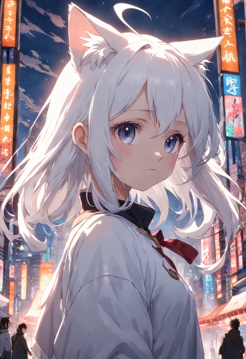 White-haired cat-eared young girl