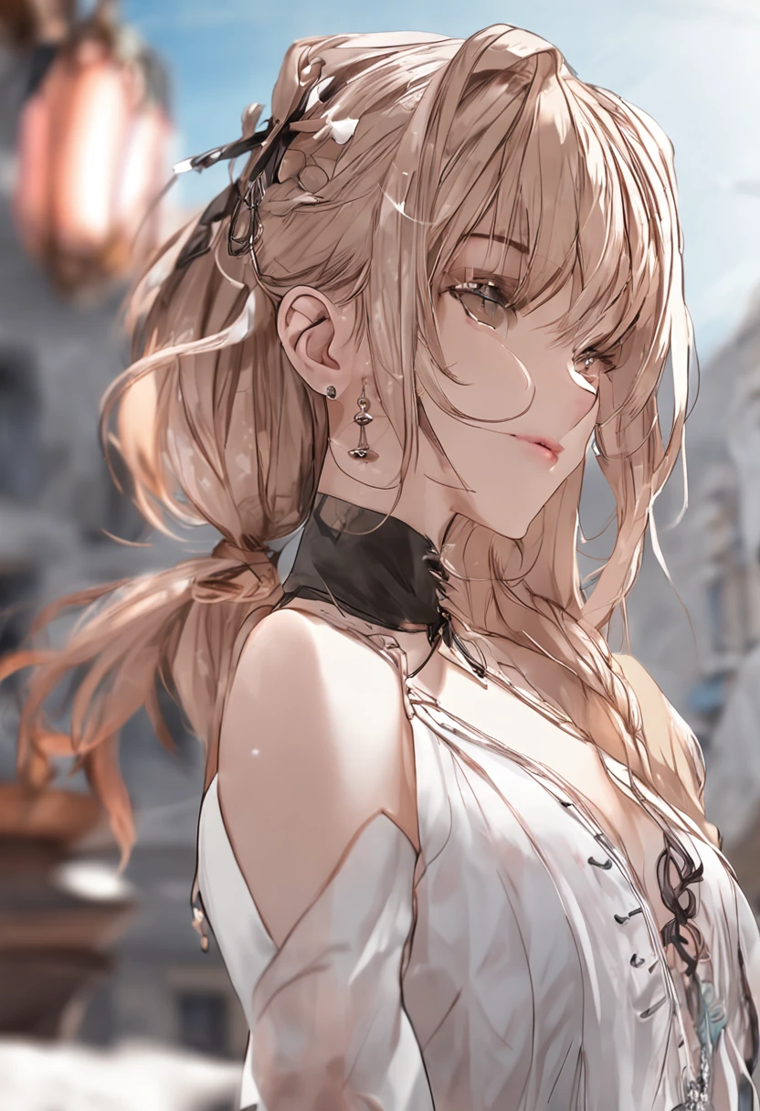 ((Best Quality, 8K, Masterpiece: 1.3)), 1girl, blonde, east european, russian, height 180 cm, nipple circumference 2 cm, shoulder circumference 95 cm, Slim Abs Beauty: 1.3, (Hairstyle braids, Breast: 90 cm), wearing white top, on a bed : 1.1, Super Fine Face, Delicate Eyes, Double Eyelids, Smile, Home, all body, with a mask covering half face