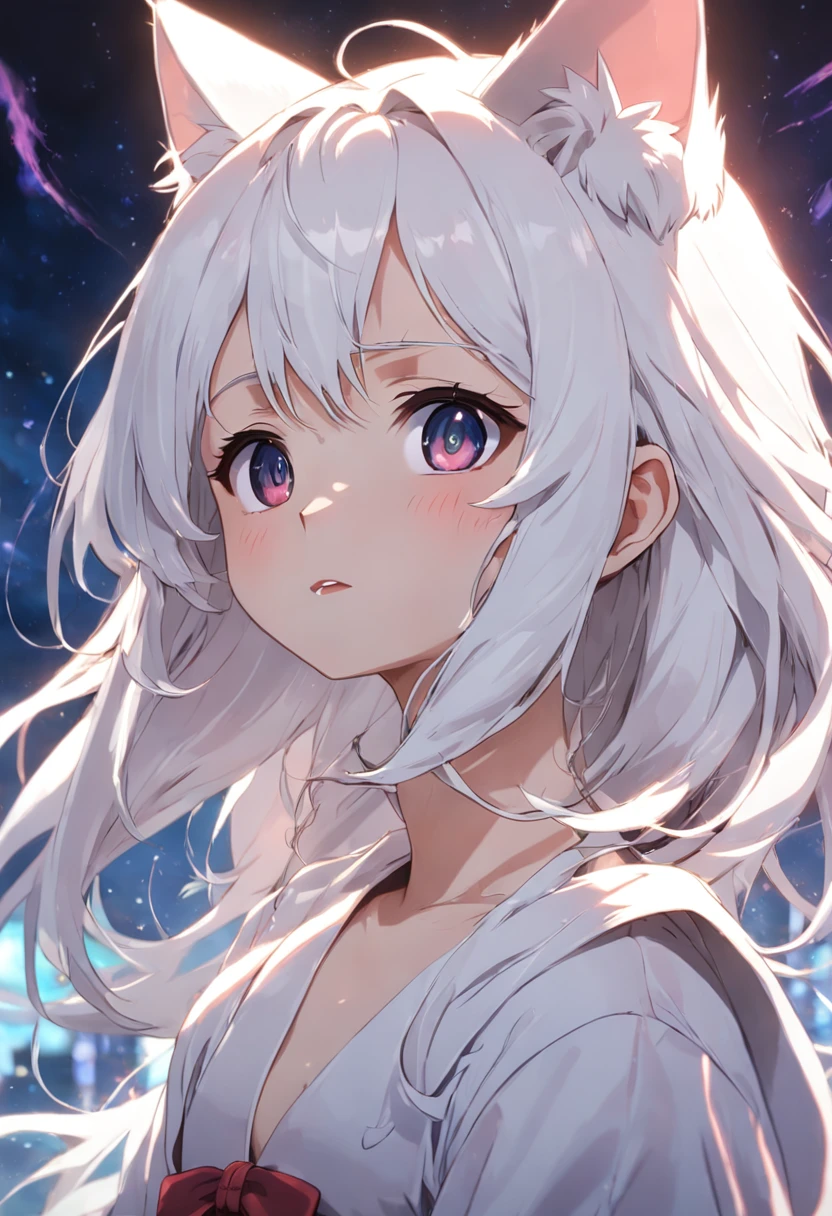 White-haired cat-eared young girl