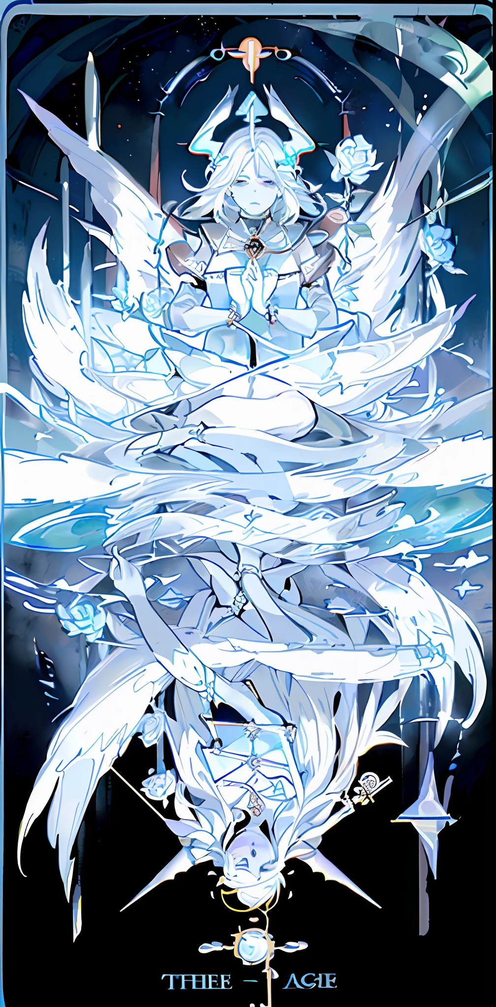 (the golden ratio:1.2),(Rose graffiti:1.2),(Fault color:1.3),[(White background:1.4)::10],(full bodyesbian:1.2),(ultradetailed:1.3),(tarot cards:1.6),(magestic(tarot cards):1.6),(paper:1.2),(faeries:1.6),(Fairy Wings:1.2),full bodyesbian,dangling,(cruel:1.2),(White-haired dragon horns),(butterfly hair ornaments),((sandals,Locket)),(Colorful cocktail dress:1.0)+(Loose-fitting sleeved jacket:1.3)+(Fluttering colored tassels and ribbons:1.2 ),(White stockings:1.2),(Colored ink paper flowers:1.2),(Sea of colorful flowers:1.3),(Chaotic geometry:1.3),(negative space:0.8),(Drawing board:1.3 ), (Etheric color ink flows:1.3)