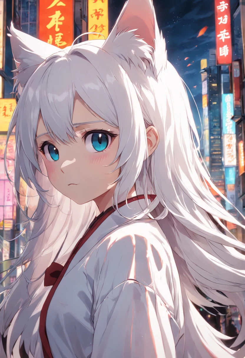 White-haired cat-eared young girl