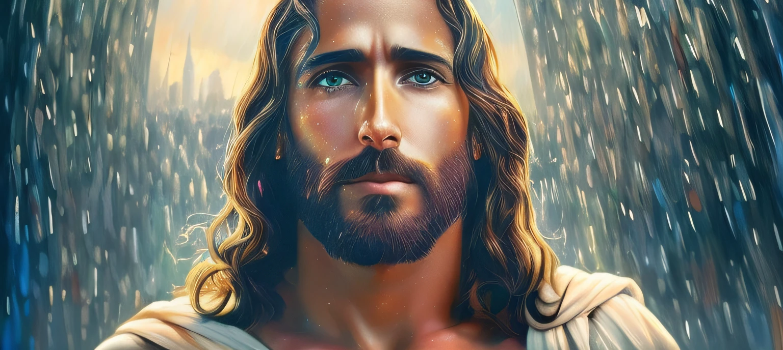 um close up de um homem de cabelos compridos e barba , Jesus Cristo, Retrato de Jesus Cristo, 8 k arte digital realista, jesus of nazareth, pintura digital ultra realista, rosto de Jesus, arte digital altamente realista, pintura digital hiper realista, arte digital ultra realista, arte digital muito realista, Jesus, arte digital ultrarrealista