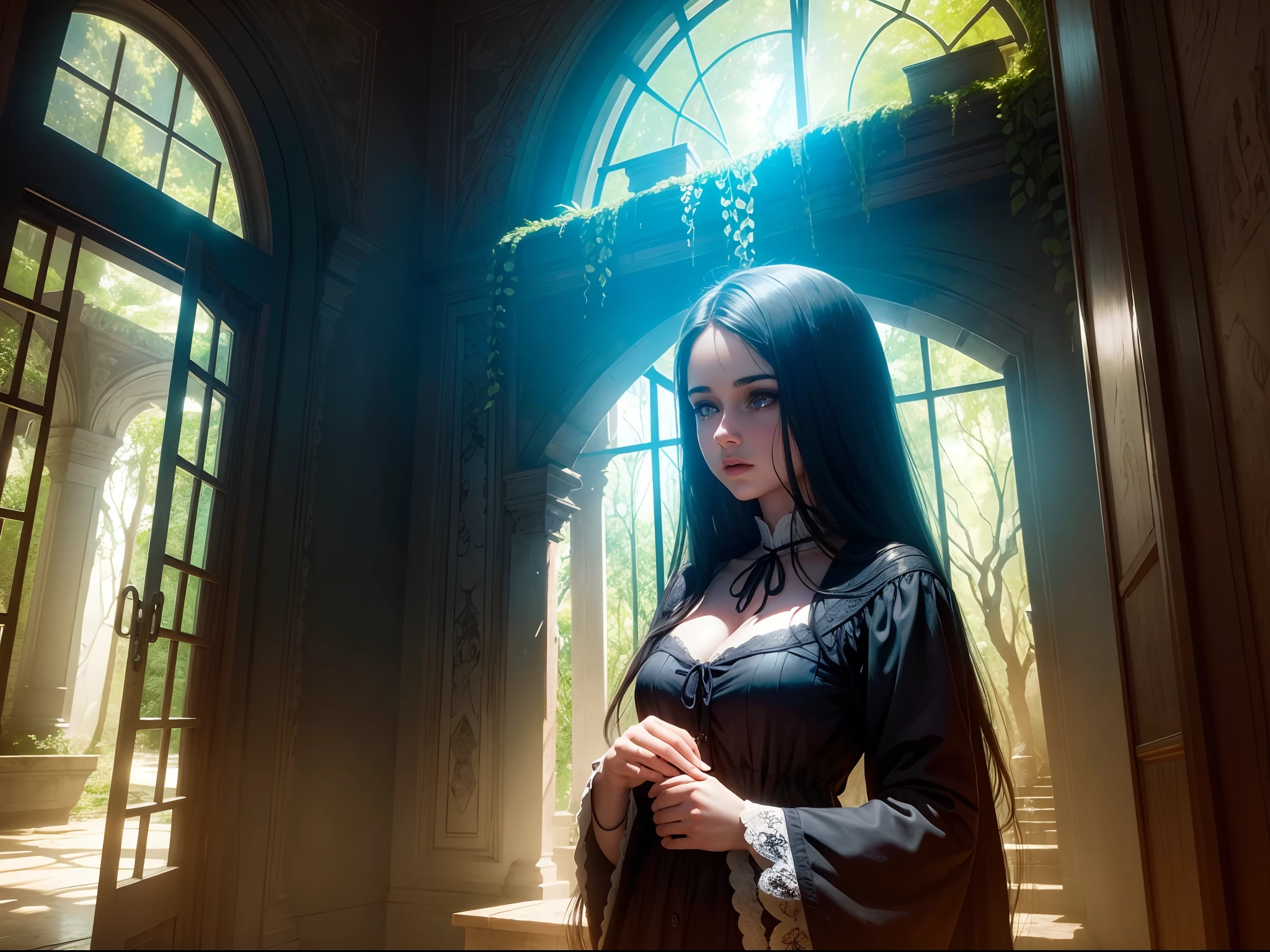 Um lugar sombrio com fantasmas de alies e mulheres