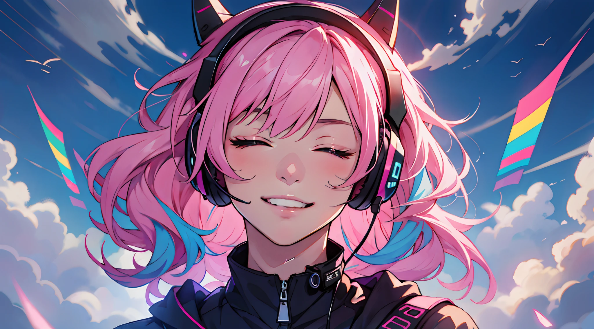 anime girl with pink hair and headphones smiling at the camera, anime style 4 k, nightcore, anime moe artstyle, best anime 4k konachan wallpaper, digital anime illustration, anime girl with cat ears, anime style portrait, anime art wallpaper 8 k, detailed digital anime art, extremely detailed artgerm, anime art wallpaper 4 k