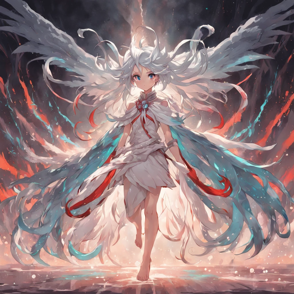 cephalopod, white feathered tentacles, brown and red fur, white mane, glowing teal eyes, king of demons and personification of the west wind, masterpiece, Best Quality
