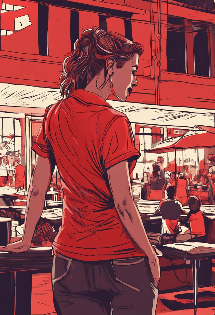 beautiful woman in red tshirt