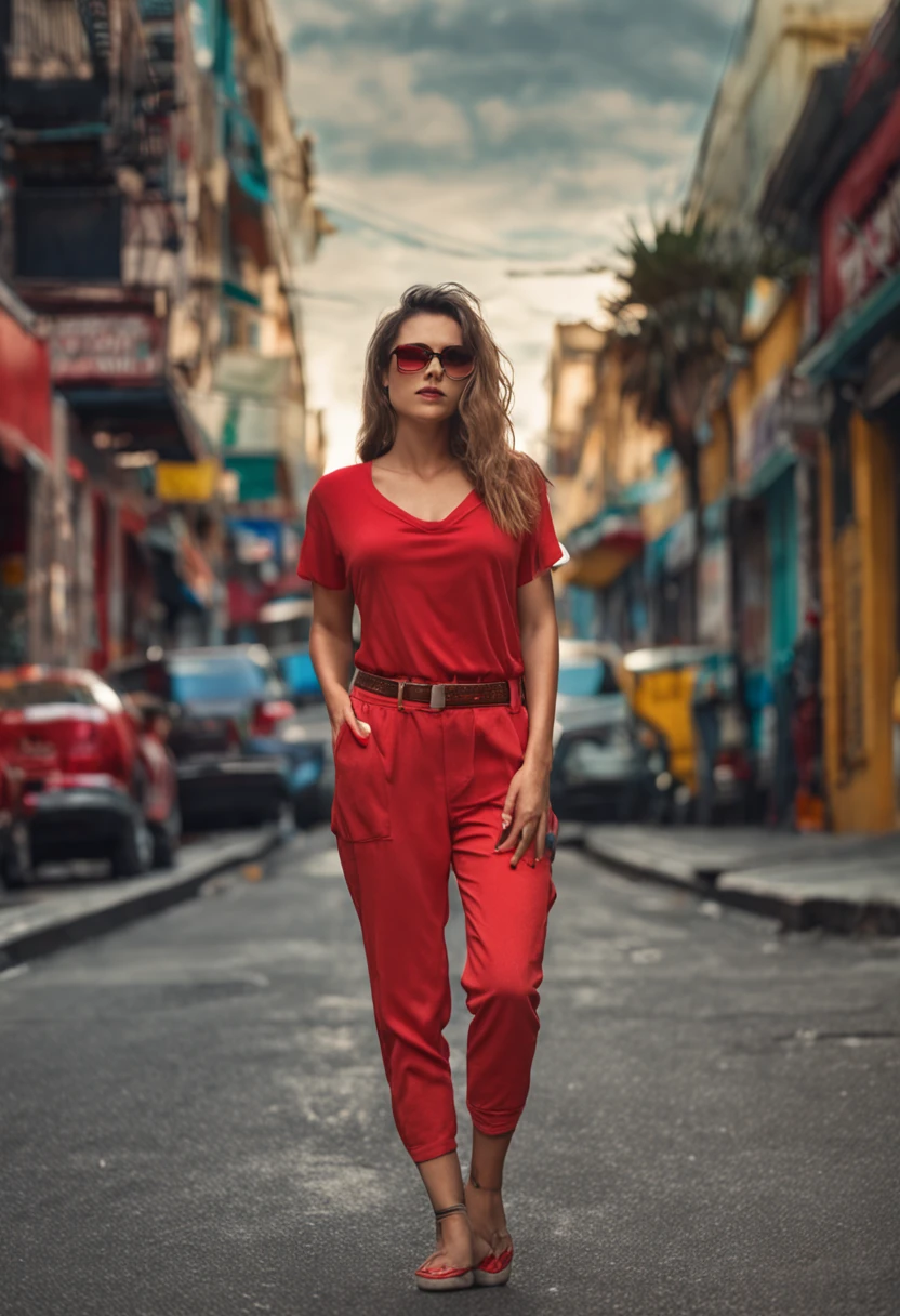 beautiful woman in red tshirt