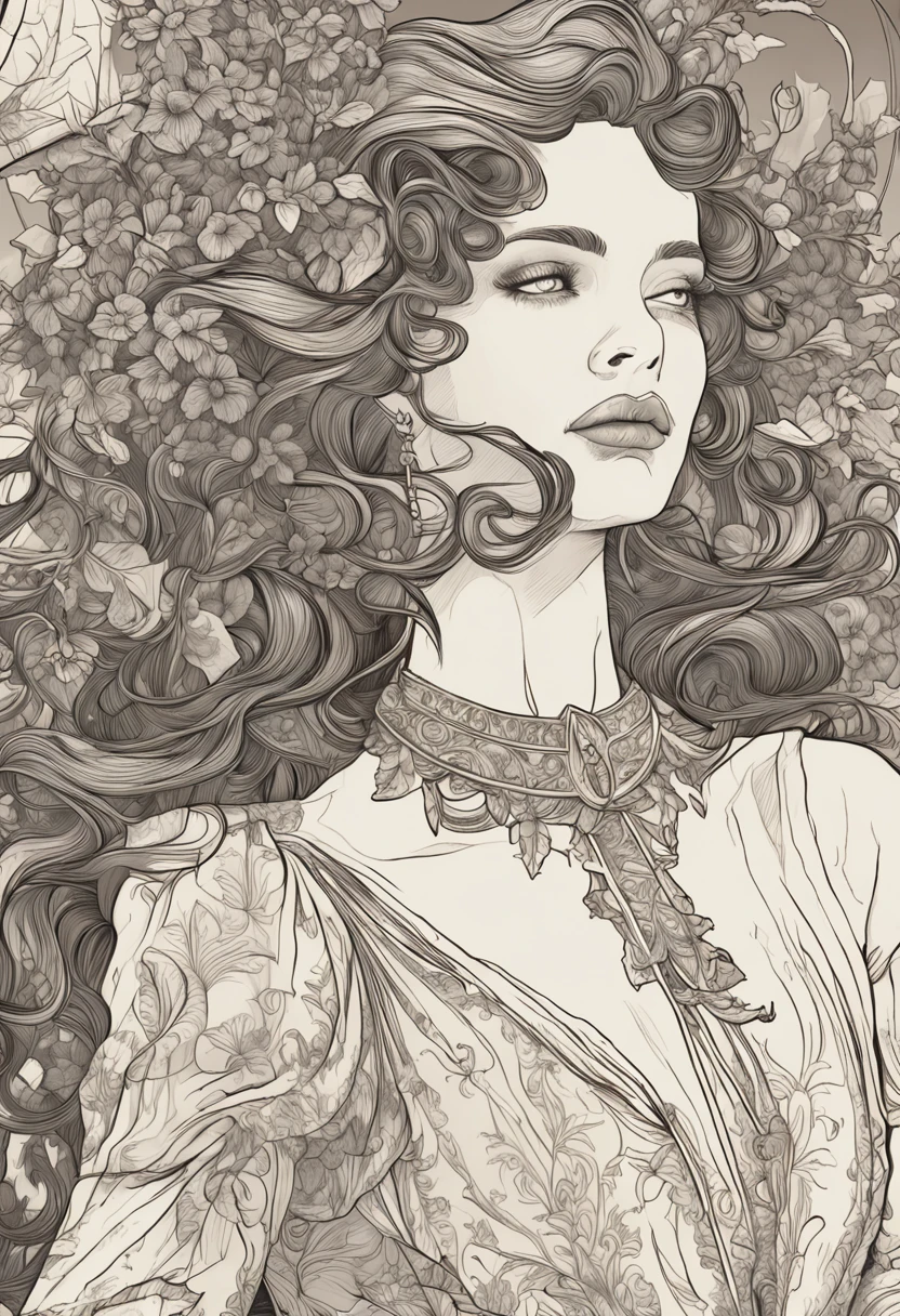(Pure Color: 0.9), (Color: 1.1), (Masterpiece: 1,2), Best Quality, Masterpiece, High Resolution, Original, Highly Detailed Wallpaper, Beauty, Victorian, Dress, Melancholy, Big Breasts, Sepia Color, 30 years old --auto --s2