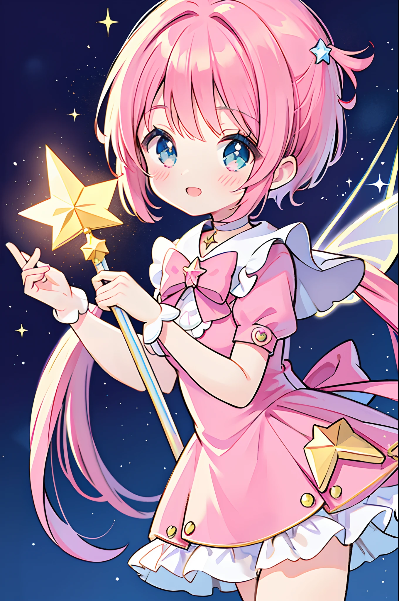 k hd，Anime girl with wand and star wand in her hand, portrait of magical girl, sparkling magical girl, magical ***********, cardcaptor sakura, clean and meticulous anime art, magical girl anime mahou shojo, beautiful anime art style, cute anime girl portraits, carrying a magical staff, zerochan art, lovely art style, astral fairy, Soft anime illustration