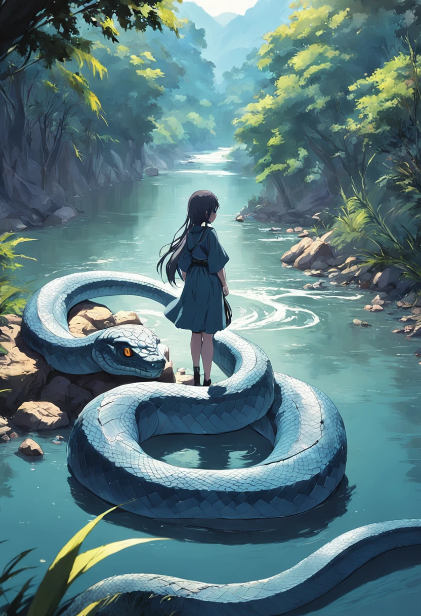 Adroanzi, nature guardian spirit that is a water snake and drowns and eats humans, Masterpiece, best quality