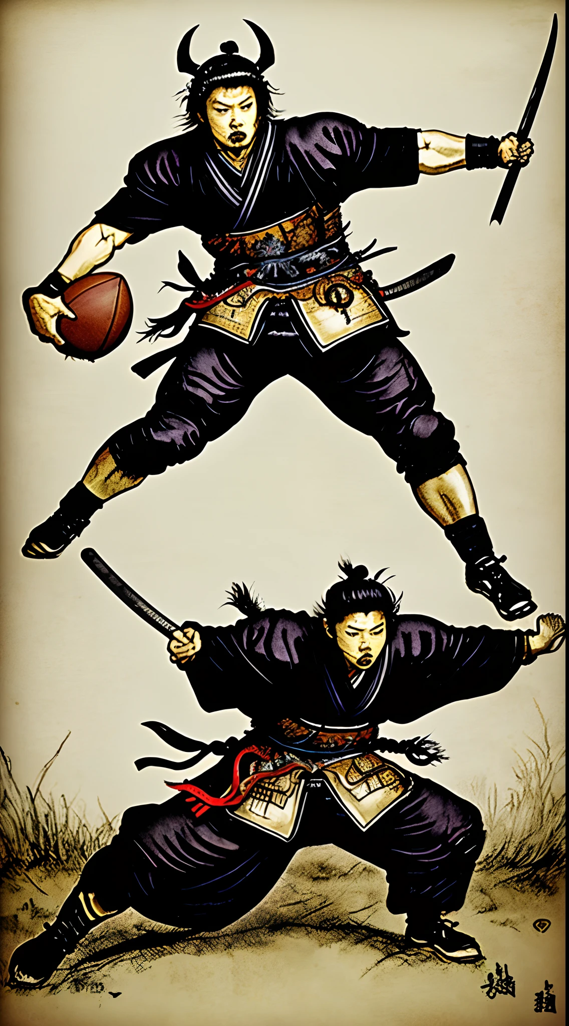 Samurai playing football