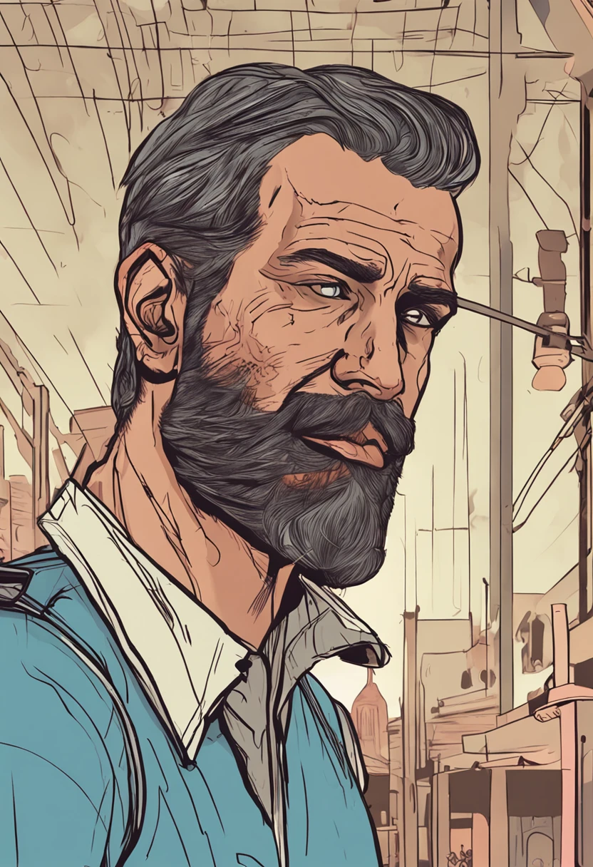 of a real,The facial features are meticulously depicted,Realistic skin texture,Uncle Beard,(male people:1.4),There is a scar on his face,closeup cleavage,head portrait,Pout,Blue eyes,Short-cut hair of maroon color,depth of fields,dynamic blur,high light,Real light,Ray traching,oc rendered,Hyper-realistic,best qualtiy,8K,Works of masters,super-fine,Detailed pubic hair,Correct anatomy,sharp focus on eyes,Bokeh,Facial features are carefully depicted
