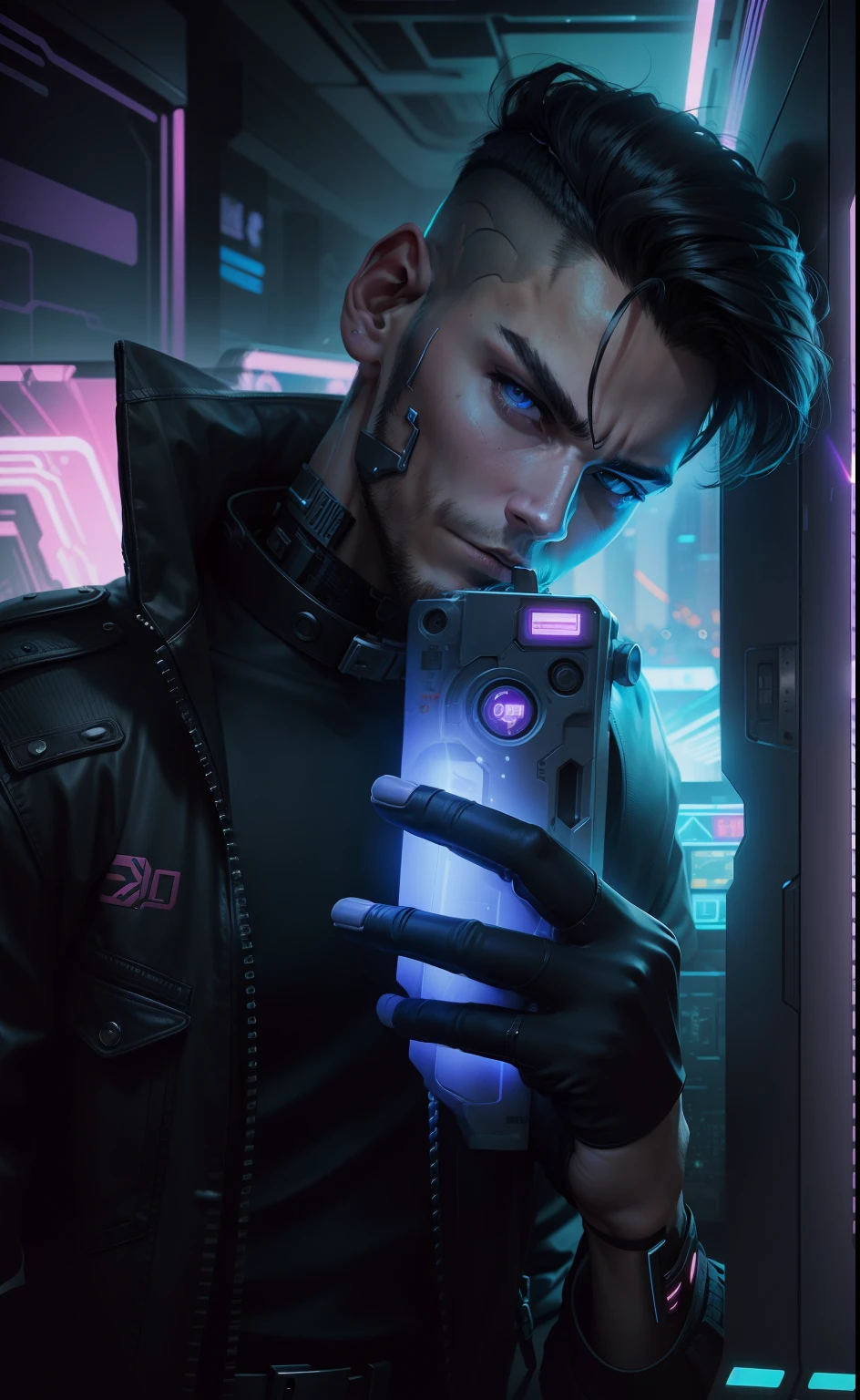 cyberpunk, don't change face shape, change background handsome boy