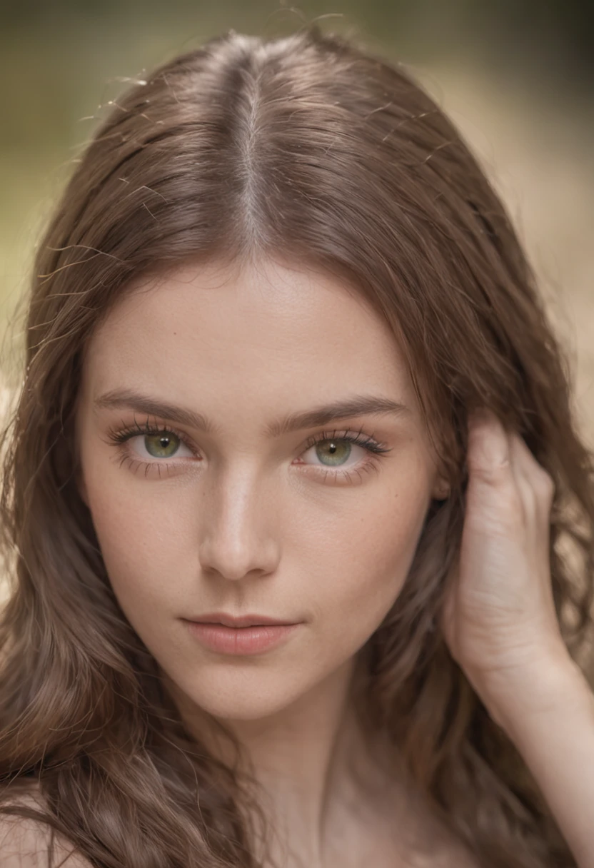 Capture a close-up portrait of a girl with a 85mm f/1.8 lens, ISO 200, at 1/1000 seconds. Focus on her vibrant green eyes, ensuring they sparkle. Apply a soft shadow and no contrast for a dreamy effect. queen
