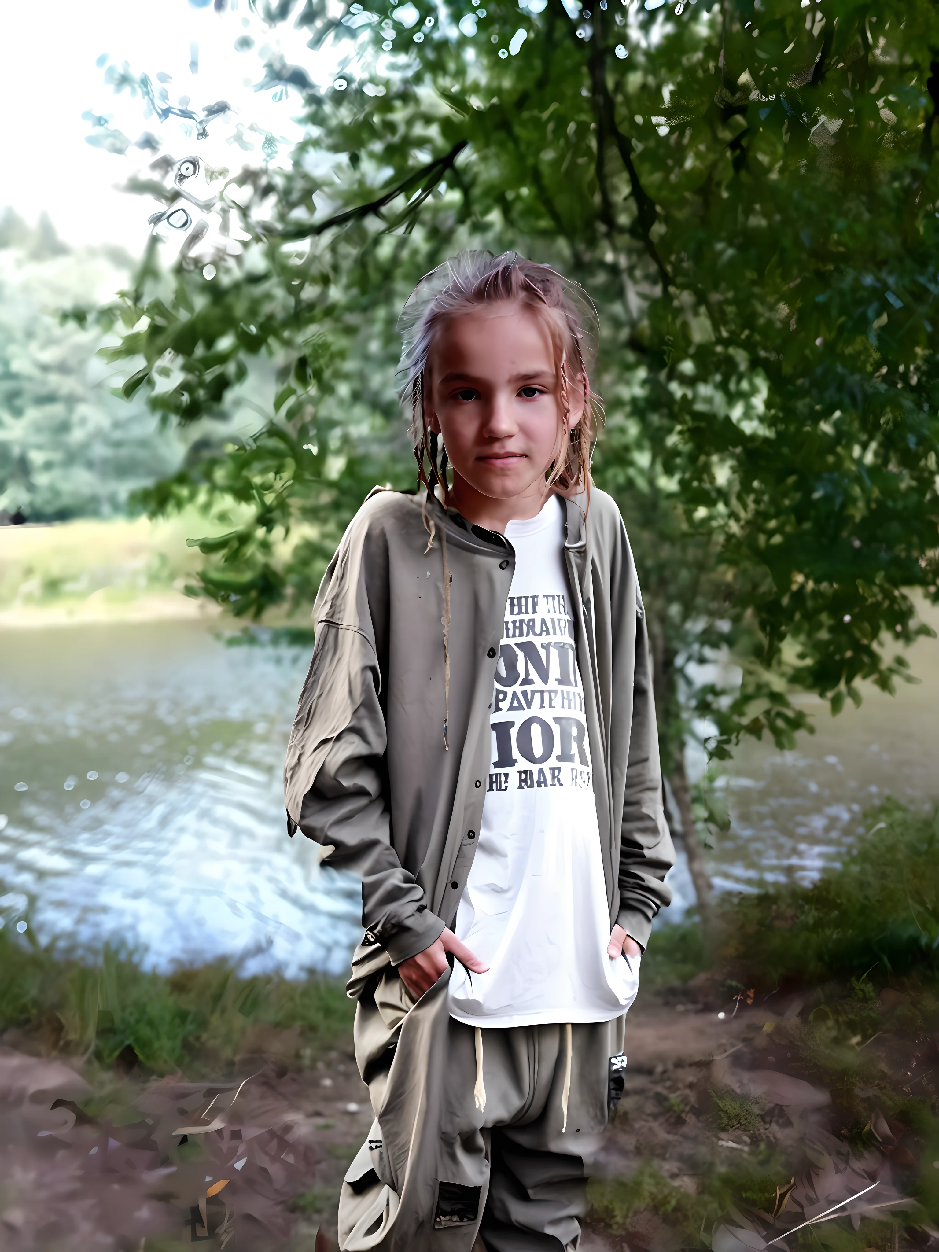 10 years old German female with blonde hair, skinny body, blue eyes and lovely face. Wearing hoodie while while sitting on sofa. Her hair is wet Camera shows her frontal with wide open legs
