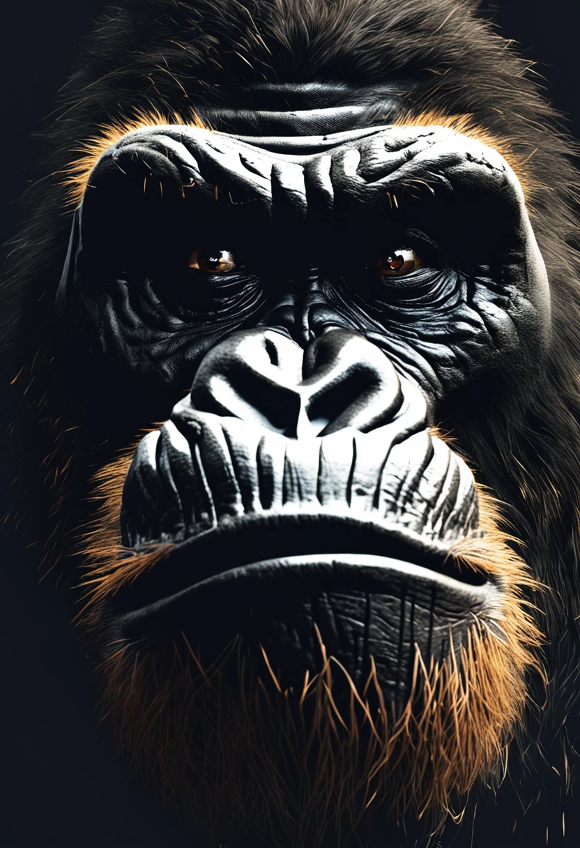 Roaring King Kong,head portrait,Close-up,of a real,Facial features are carefully depicted,Realistic skin texture,Dark style,depth of fields,high light,Real light,Ray traching,oc rendered,Hyper-realistic,best qualtiy,8K,Works of masters,super-fine,Detailed pubic hair,Correct anatomy,sharp focus on eyes,Bokeh,Facial features are carefully depicted