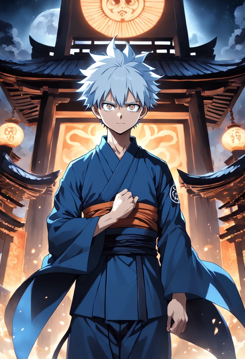 Pronto: (Obra maestra, 插圖, anime:1.3), Satoru Gojo Desde jujutsu Kaisen, (Classic black clothing:1.2), De pie dentro de un templo por la noche, (cabello blanco desordenado:1.1), (ojos azules que emiten luz azul:1.2), (Calm expression:1.1), (ojos descubiertos:1.1), (Presencia poderosa:1.2), (mystic atmosphere:1.2), (Luz de luna sutil:1.1), (Intrincada arquitectura del templo:1.2), (sombras ominosas:1.1), (flowing robes:1.1), (Pliegues y pliegues detallados:1.1), (Aura azul intenso:1.2), (symbols of power surrounding it:1.1), (magical energy that radiates:1.2), (gestos de lanzamiento de hechizos:1.1), (artefactos misteriosos:1.1), (ethereal particles:1.1), (dynamic pose:1.2), (Epic soundtrack:1.2), (Sense of Awe:1.1), (Magical prowess:1.1).
This message shows an anime illustration with Satoru Gojo from Jujutsu Kaisen. Gojo is shown wearing his classic black outfit inside a temple at night.. Your white hair is messy, y sus ojos azules emiten una luz azul radiante. Illustration captures Gojo's calm expression, Presencia poderosa, and the mystical atmosphere of the scene. La intrincada arquitectura del templo, Luz de luna sutil, y sombras ominosas se suman al ambiente general. El mensaje enfatiza el aura azul intenso de Gojo, gestos de lanzamiento de hechizos, and the sense of wonder surrounding his magical prowess. La obra de arte tiene como objetivo mostrar la naturaleza cautivadora de Satoru Gojo como un hechicero radiante.