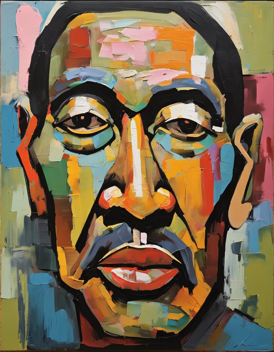 Chinese man face painting, age 55,on black background, Abstract face, Abstract portrait, Stylized face, pop art painting, Expressive facial details, Expressive male face, in the Picasso style, A pop art painting, Beautiful expressive painting, Detailed faces from Chinese men Detailed expressions, in the Picasso style, cubism style