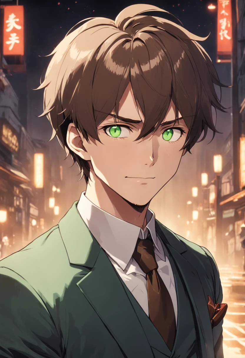 A close up of a person in a suit and tie in a city - SeaArt AI