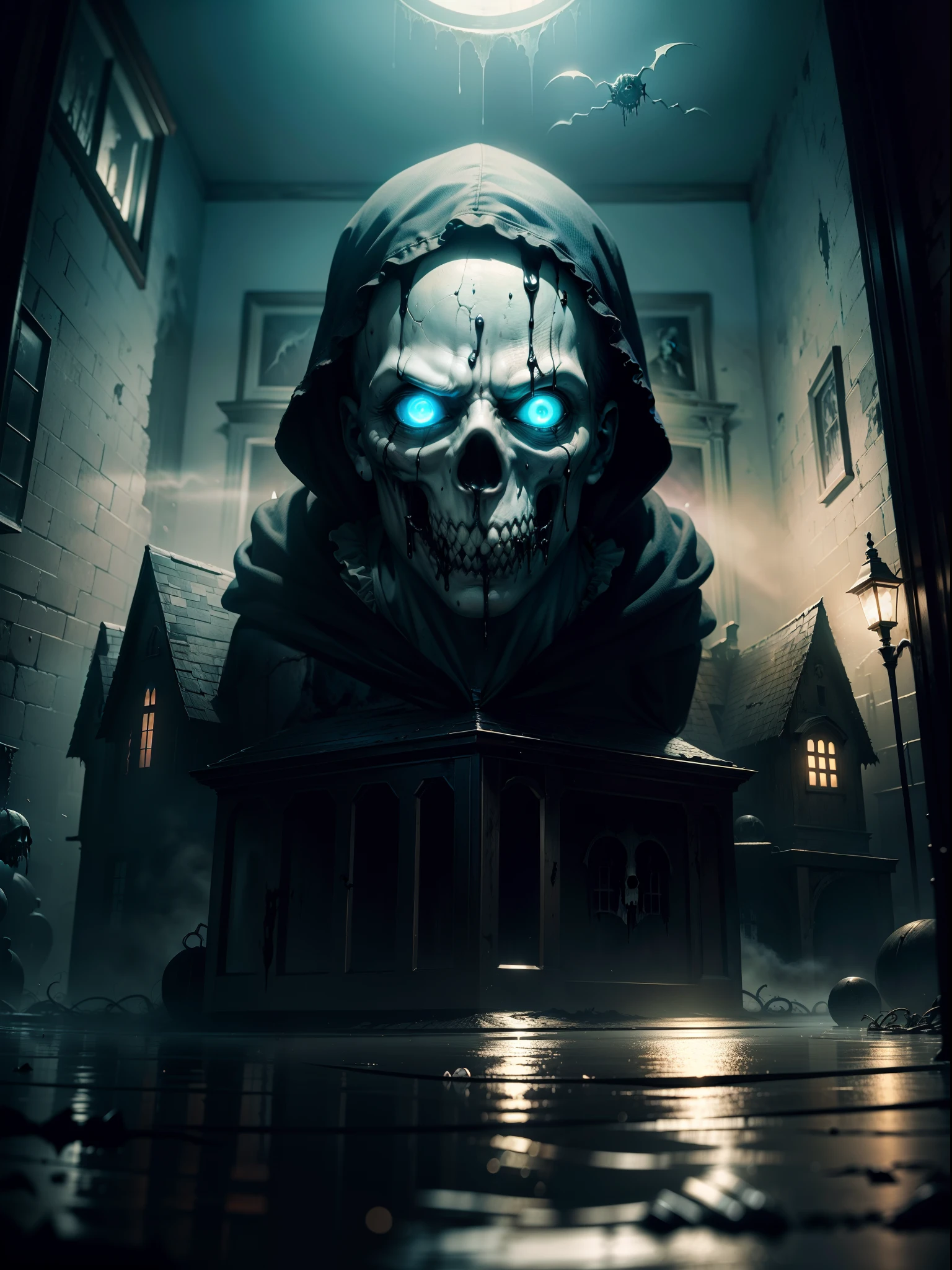 ((haunted house:1.2, terror:1.3, living water:1.2) AND (Home-Office Horror Styled Macabre:1.1)) Full-HD, 1080p, 16k, Realistic, Hyperrealistic, Hyper Real