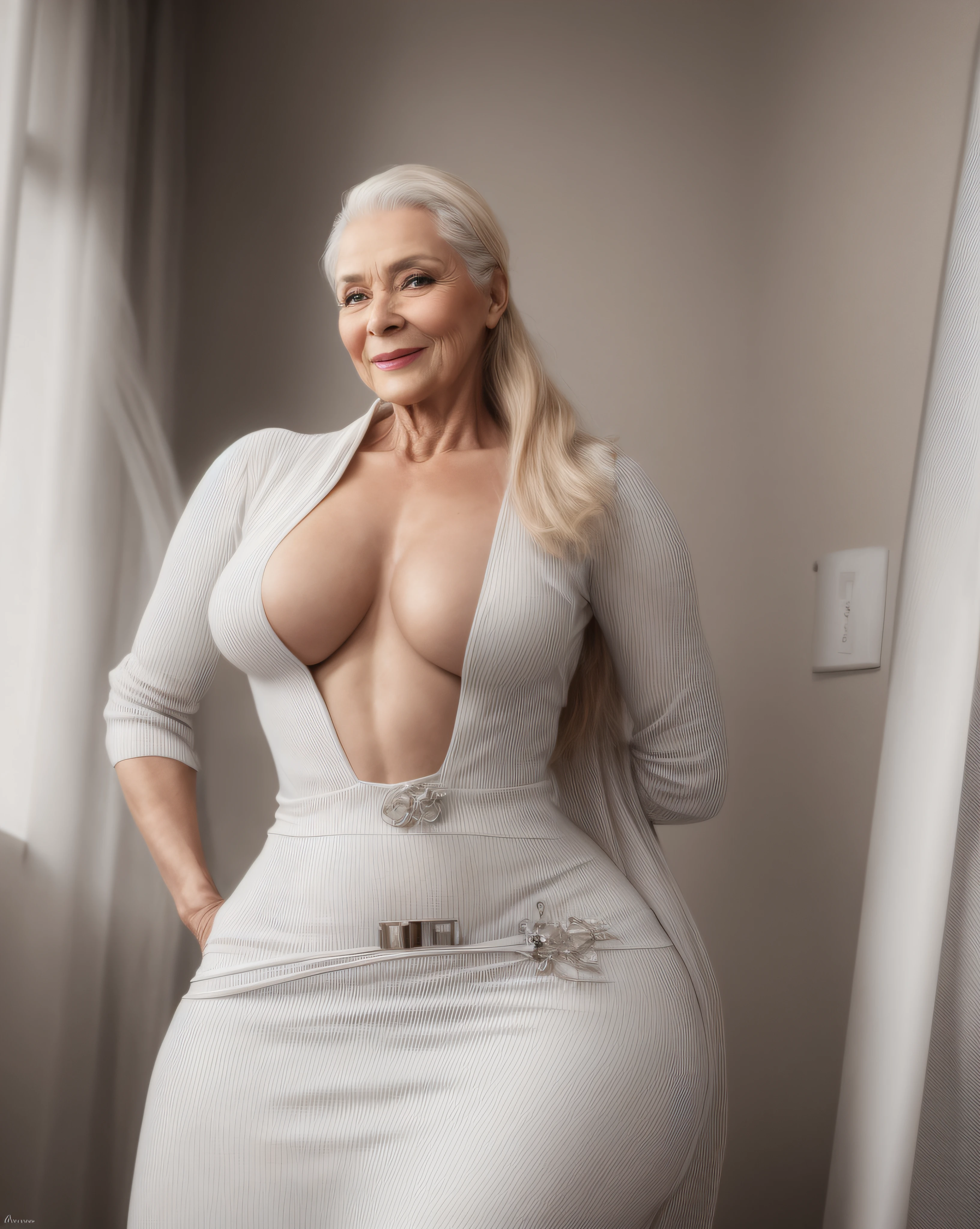 Beautiful 60-year-old lady proud of her own beauty