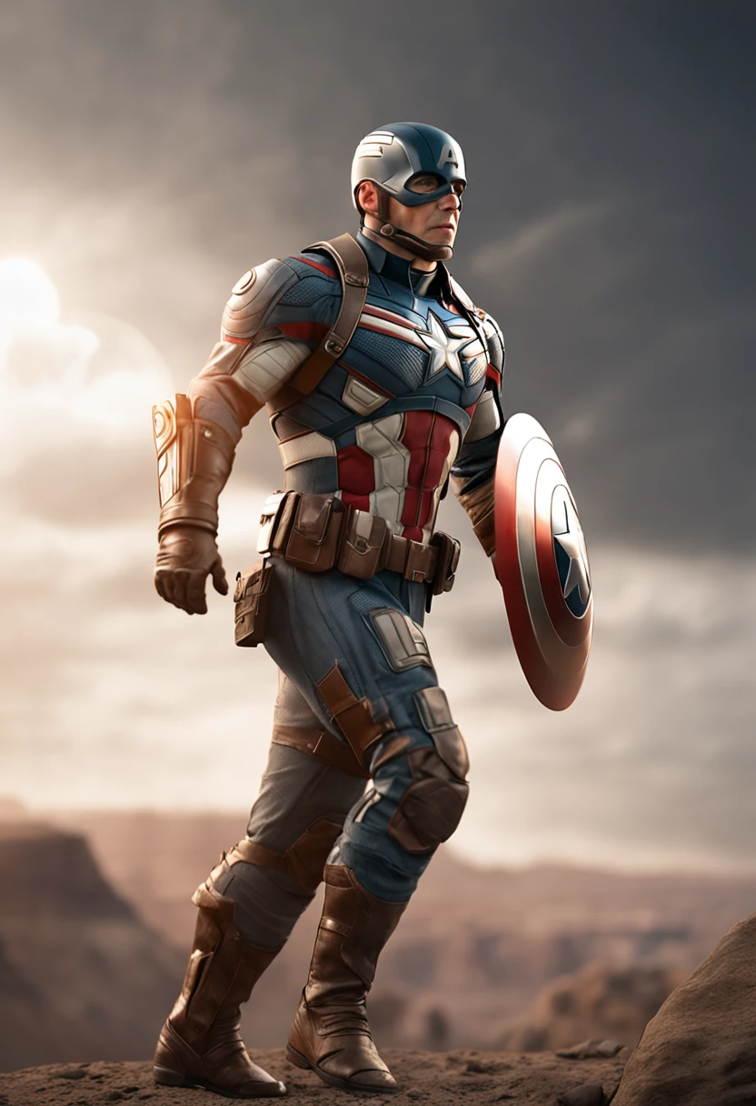 full body shot of captain america  in white and gold armour style suit, no mask on, white cape, looking at center camera, perfect composition, beautiful detailed intricate insanely detailed octane render trending on artstation, 8 k artistic photography, photorealistic concept art, soft natural volumetric cinematic perfect light, chiaroscuro, award - winning photograph, masterpiece, oil on canvas, raphael, caravaggio, greg rutkowski, beeple, beksinski, giger, trending on artstation, sharp focus, studio photo, intricate details, highly detailed, night city background, by greg rutkowski