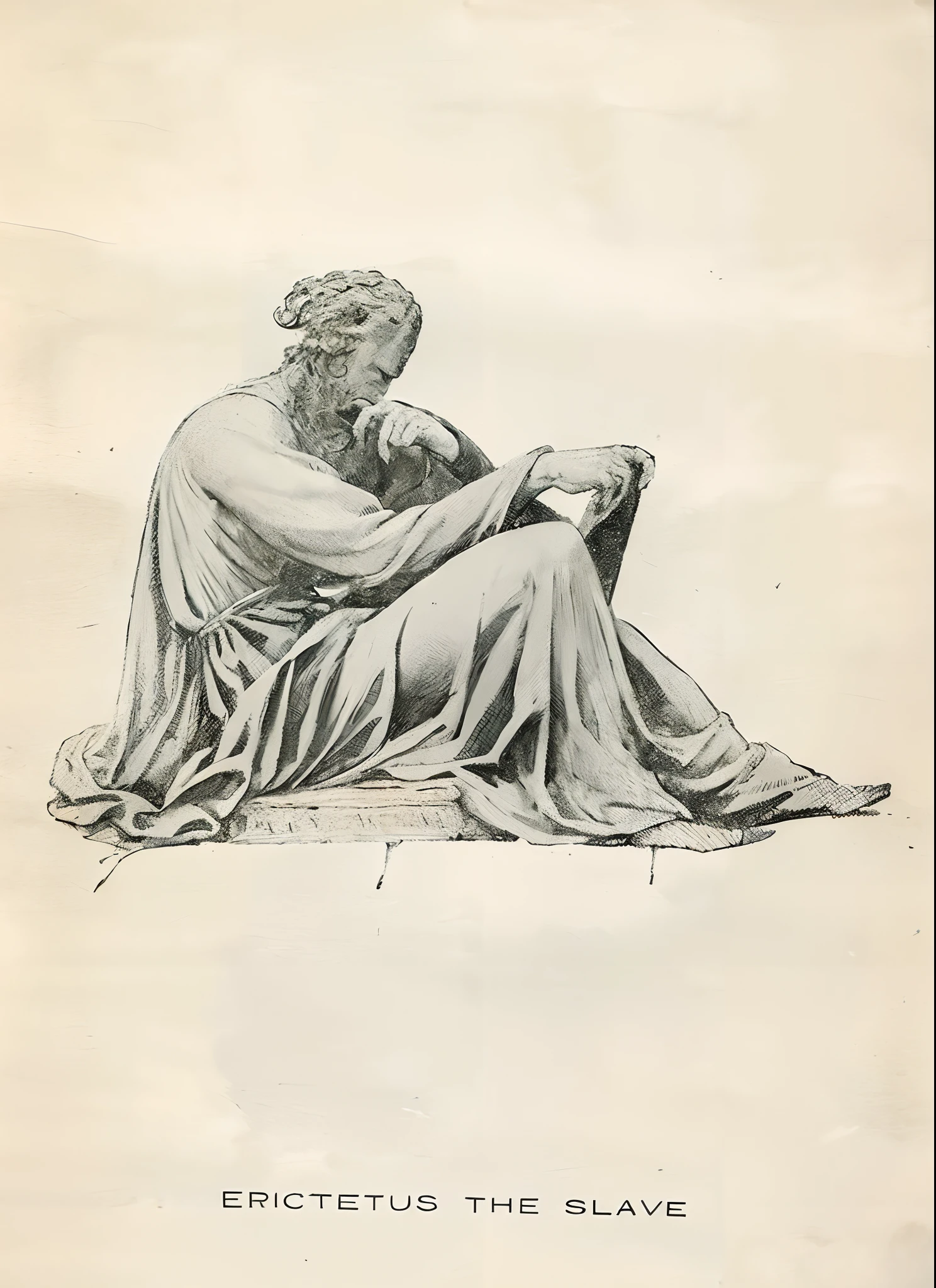 arafed drawing of a man sitting on a stone slab, by Joseph von Führich, by Carlo Randanini, classical statue, engraving illustration, lithograph, by John Atherton, philosopher, by Eduard von Grützner, engraving drawing, by Hans von Bartels, a statue, by Heinrich Bichler, by Pietro Testa