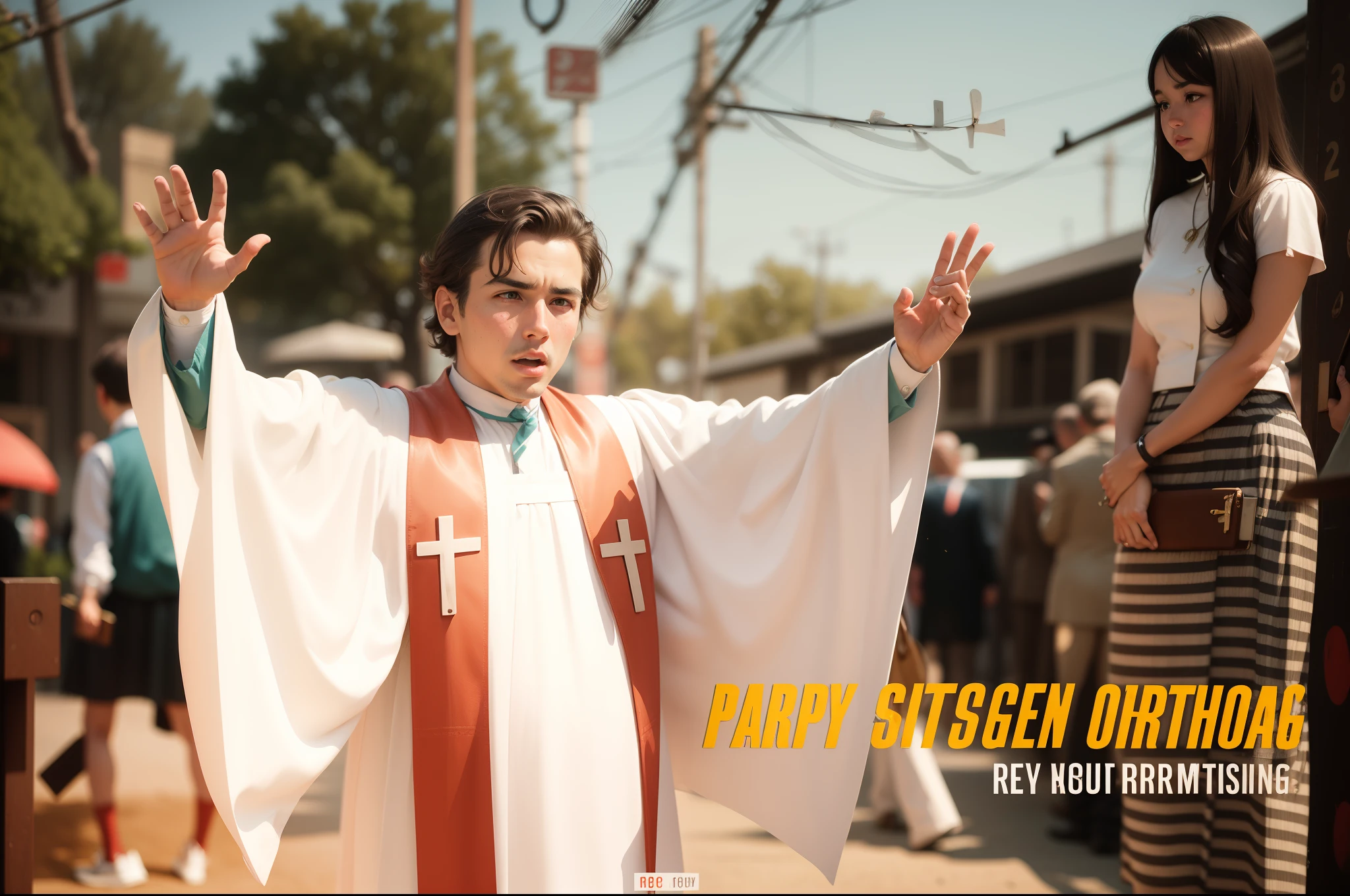vintage vibe,street photography,retro color grading,face not change,ordination pastor