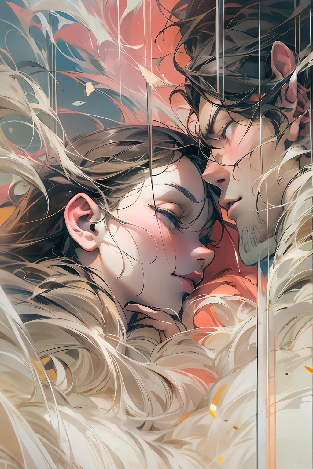 Romantic couple kissing in the wind