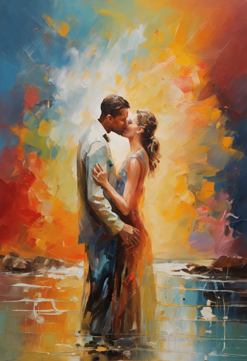 one man and one woman making passionate love on the beach, close view, painting styled by Henry Asencio