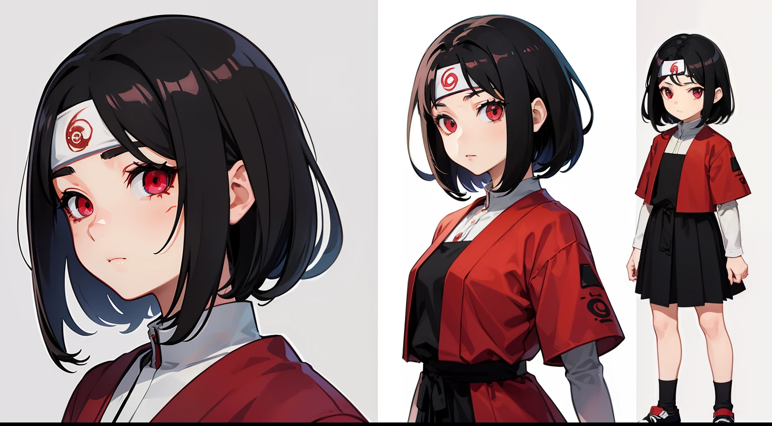 an 8 year old uchiha girl with sharingan and full body, ultra realistic, detailed face, young