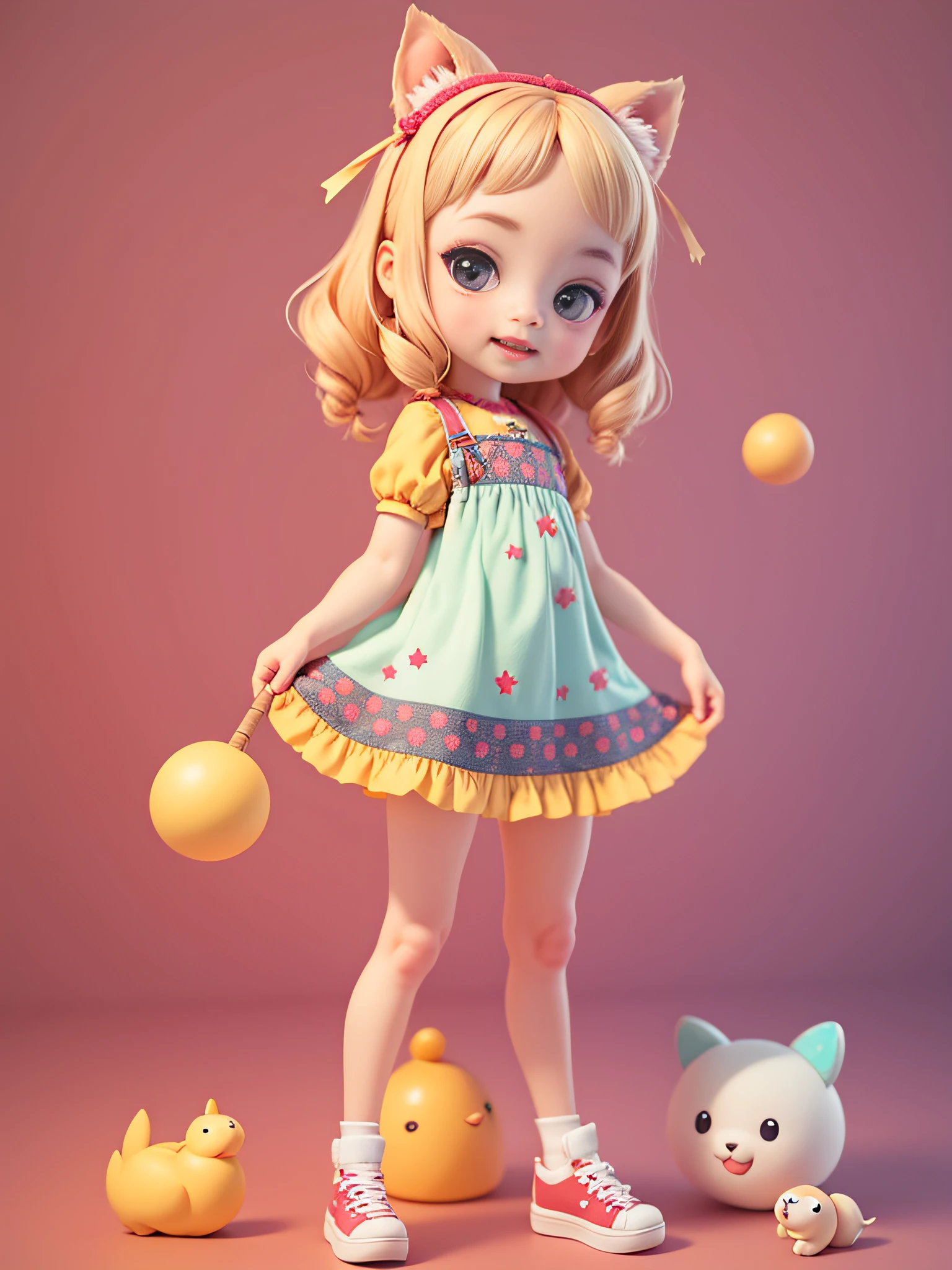 Dancing little loli，naughty girl，adolable，Stick out your tongue，roll eyes，Funny，Big eyes，shift dresses，Full body like，background is simple