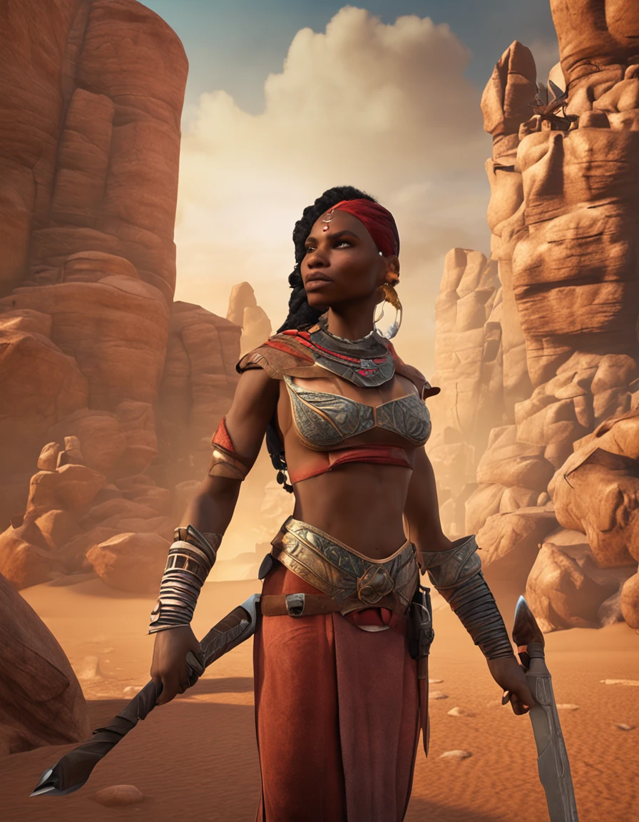 styalized, Elders scrolls Video Game Series, Redguard woman, african american woman, tight body, , big boobs, placed in elder scrolls world, elemental magic with weapons and armor