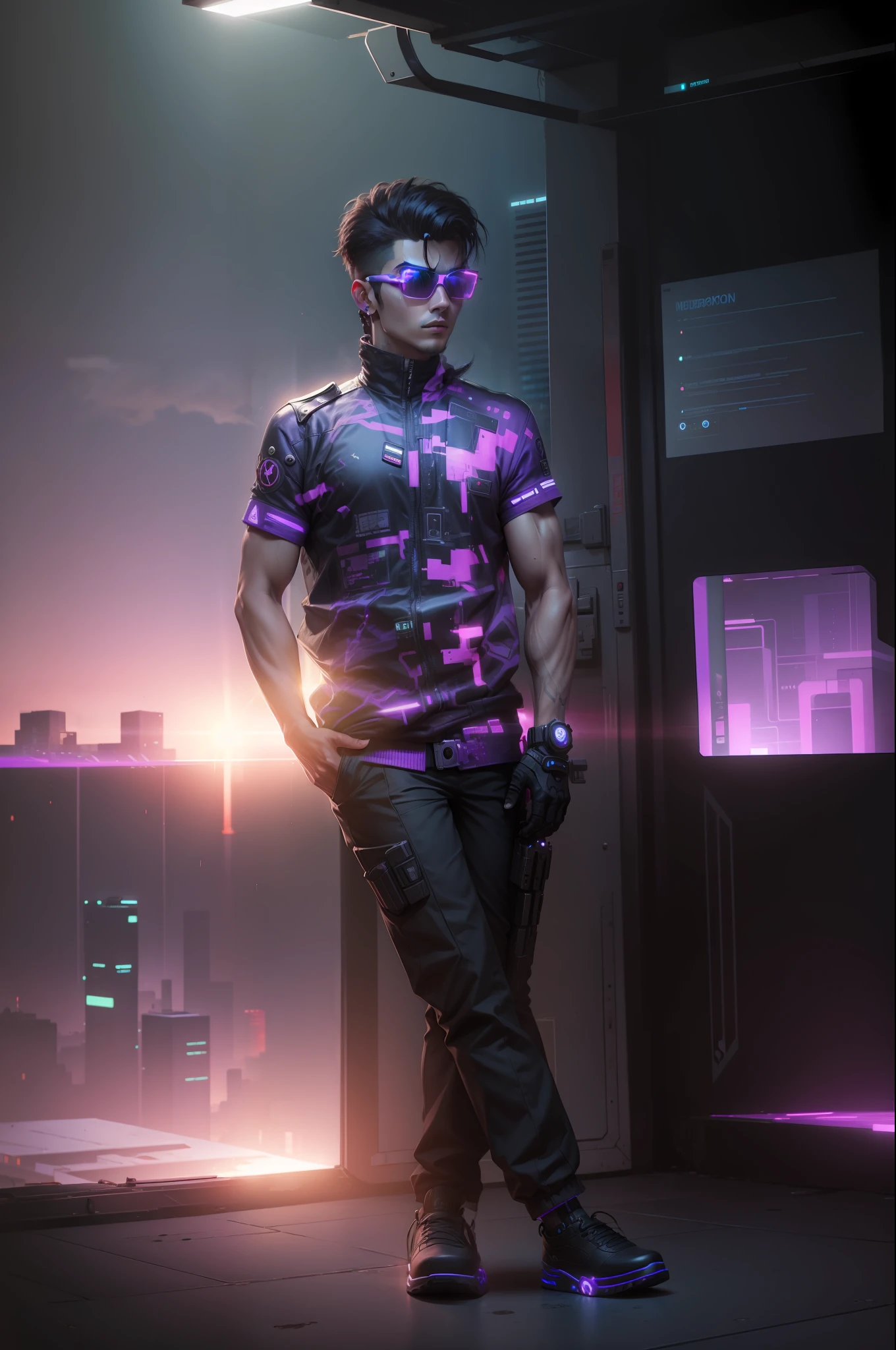 Change background, cyberpunk handsome boy