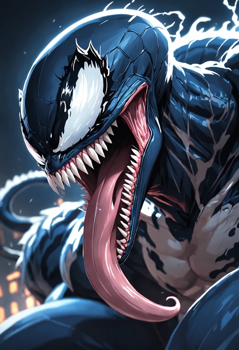 Roaring venom,Marvel Venom,head portrait,Close-up,of a real,Facial features are carefully depicted,Realistic skin texture,Dark style,depth of fields,high light,Real light,Ray traching,oc rendered,Hyper-realistic,best qualtiy,8K,Works of masters,super-fine,Detailed pubic hair,Correct anatomy,sharp focus on eyes,Bokeh,Facial features are carefully depicted