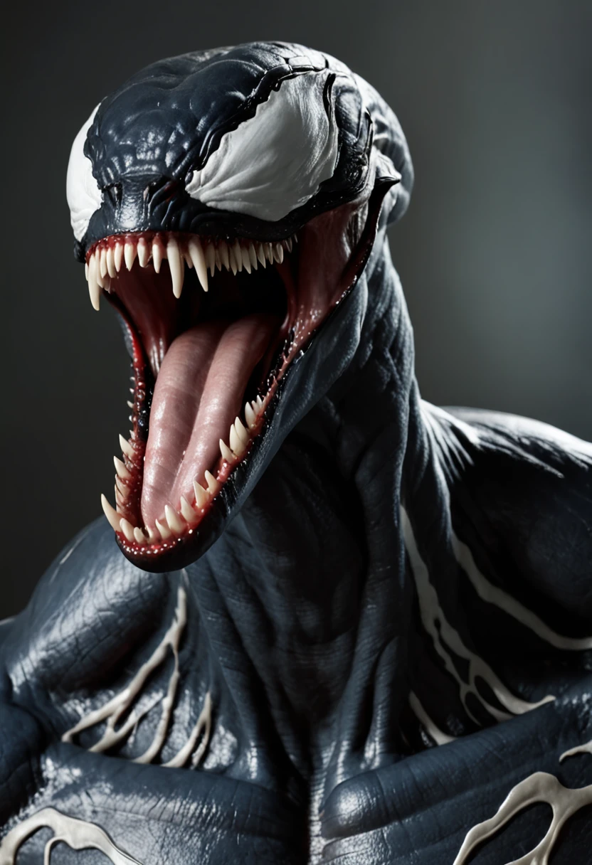 Roaring venom,Marvel Venom,head portrait,Close-up,of a real,Facial features are carefully depicted,Realistic skin texture,Dark style,depth of fields,high light,Real light,Ray traching,oc rendered,Hyper-realistic,best qualtiy,8K,Works of masters,super-fine,Detailed pubic hair,Correct anatomy,sharp focus on eyes,Bokeh,Facial features are carefully depicted