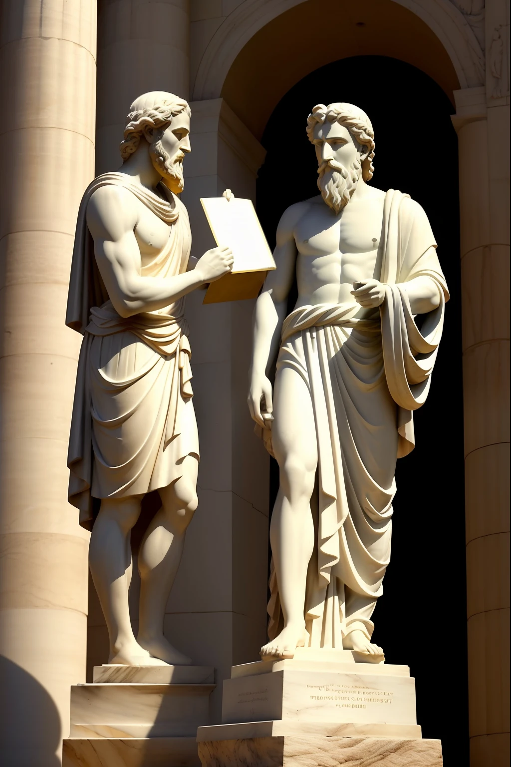 Arafed statue of philosophers , divino e estoico, inspirado em aristoteles, o grego, classical statue, inspirado em Exekias, Stoic attitude, Greek statue, Deplatão e aristotle, Estoicismo, Petros e Leonid, ancient greek statue, philosophical, Directed by: John Atherton, Directed by: Joseph Raphael