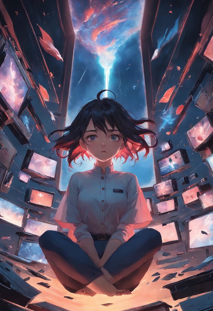 powerful woman sitting in space, portrait shot, by Drew Tucker, by Adam Marczyński, by Alexander Kucharsky, sitting at his desk, by Gavin Nolan, surrealism 8k, by Jason Felix, yuri shwedoff and tom bagshaw, illustrative art, erik johansson style