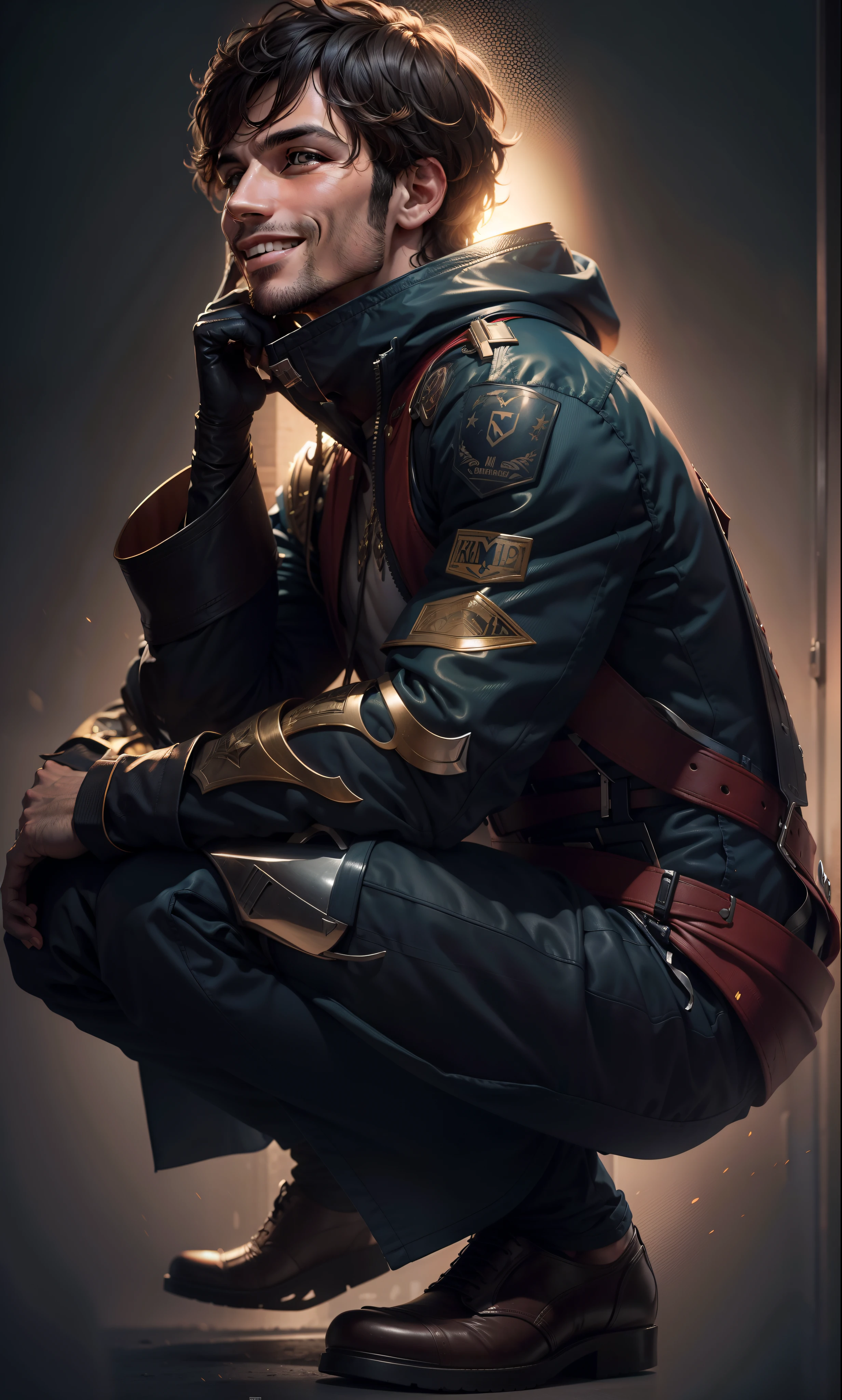 Homem sorridente, sentado, 4k.