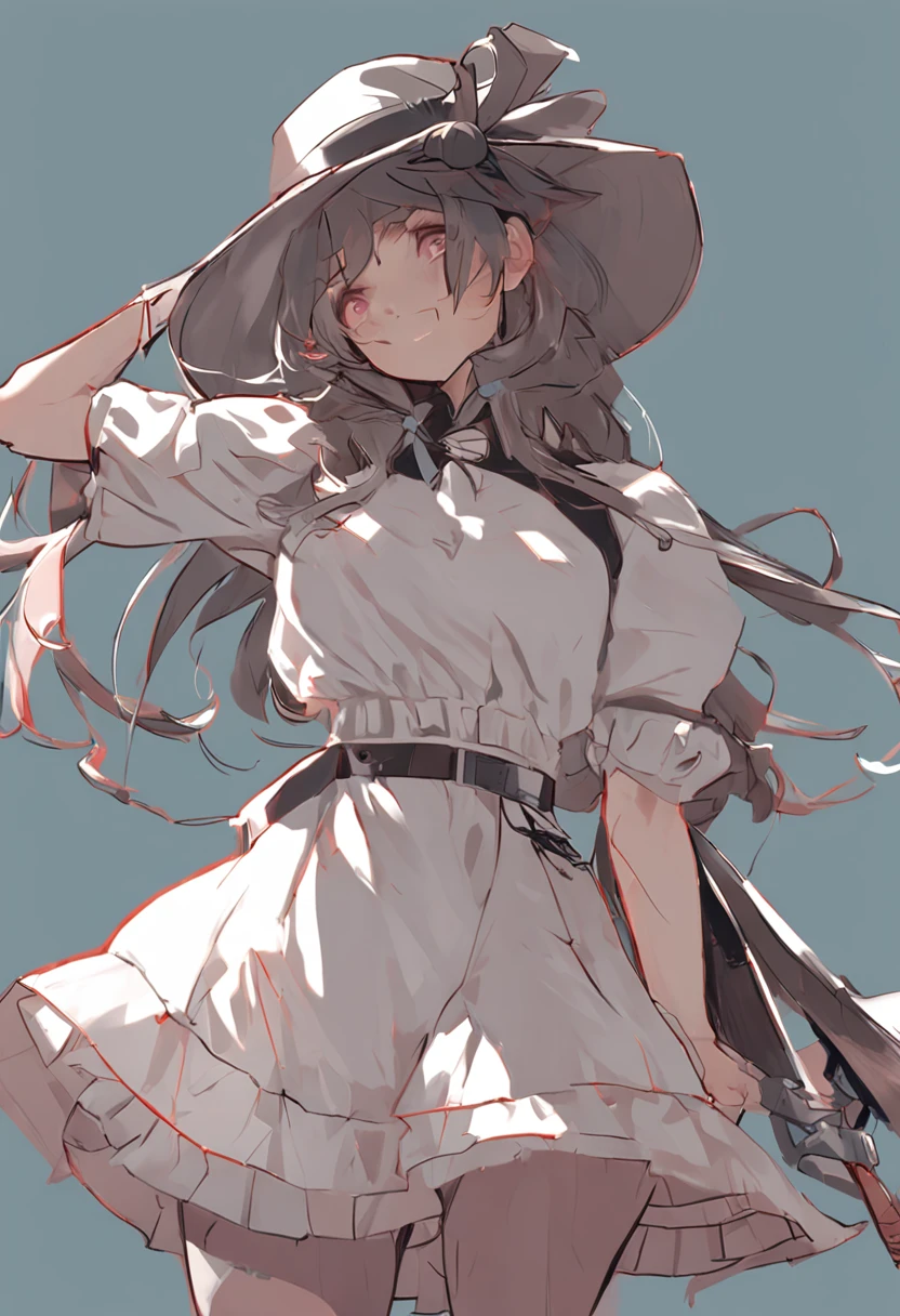 Anime girl in dress and hat with sword in hand, guweiz on pixiv artstation, guweiz on artstation pixiv, Trending on ArtStation pixiv, from girls frontline, guweiz, Kantai Collection Style, small curvy loli, Cute anime waifu in a nice dress, Fine details. girls' frontline, Cute anime girl